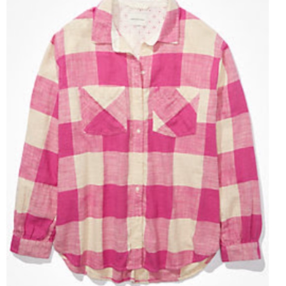 Adorable pink plaid flannel button down - Picture 1 of 3